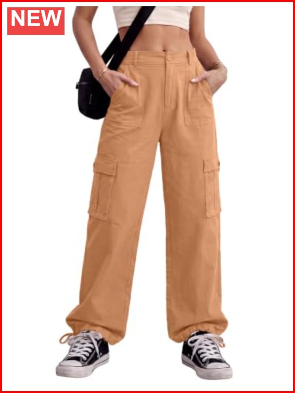 High Waisted Cargo Pants Stretchy Baggy Y2K Streetwear 6 Pockets